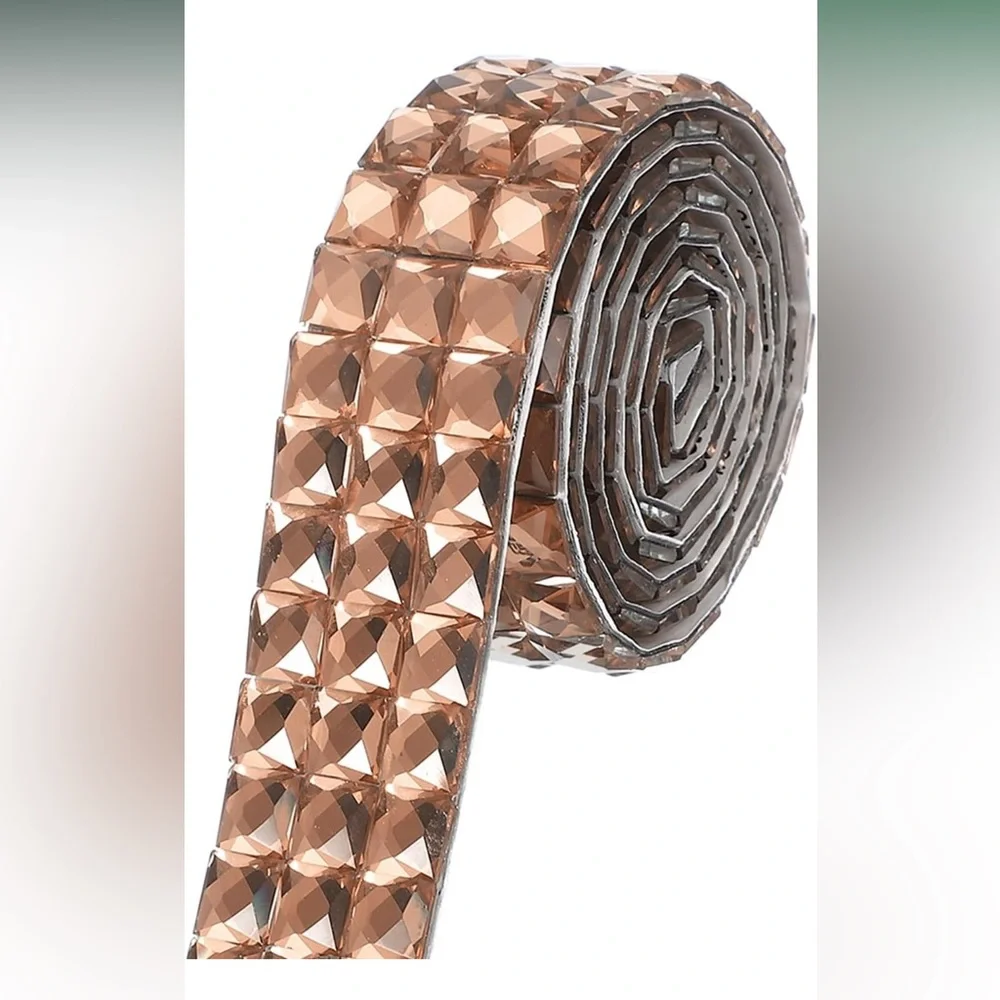 NWT Crystal Rhinestone Ribbon Self-Adhesive Sticker Banding Belt Wrap Champagne